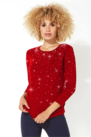 Red Diamante Studded Jumper, Image 1 of 5