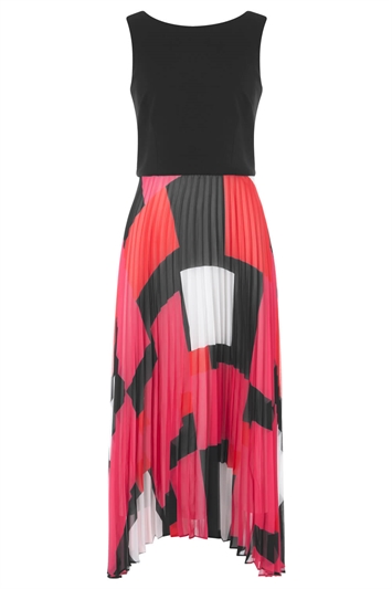 Fuchsia Fit And Flare Pleated Midi Dress, Image 5 of 5
