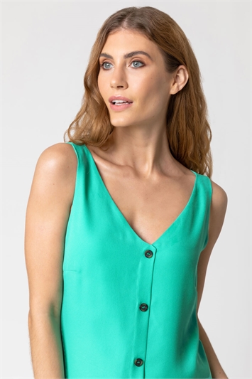 Green Button Front Sleeveless Top, Image 4 of 4