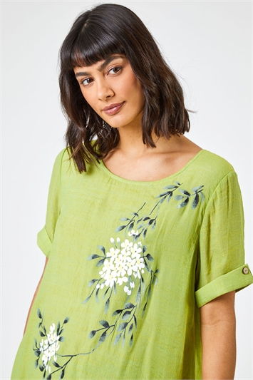 Lime Floral Print Asymmetric Tunic Top, Image 4 of 5