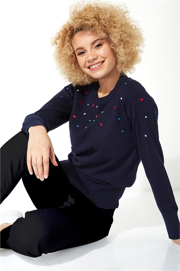 Navy Heart Embroidered Jumper, Image 4 of 5