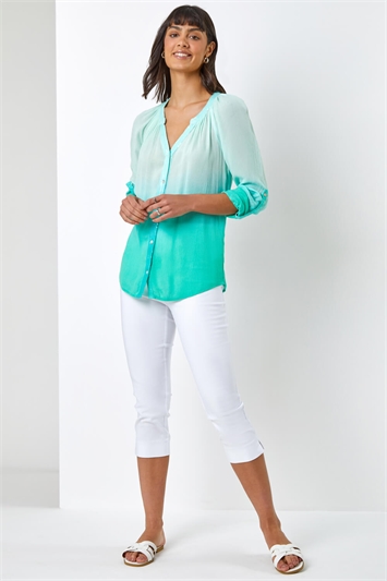 Green Sequin Embellished Ombre Blouse, Image 3 of 5