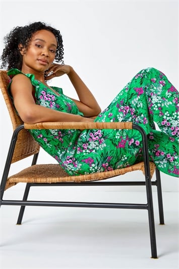 Green Petite Ditsy Floral Stretch Jumpsuit