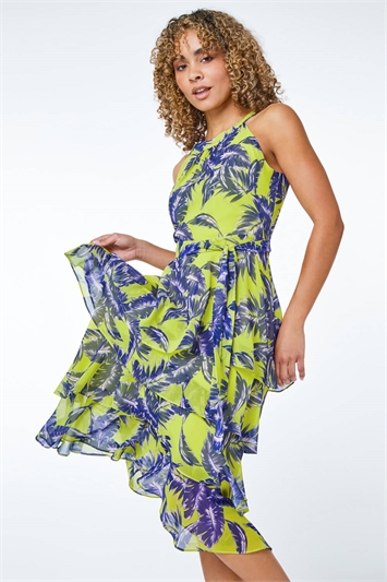 Lime Petite Tiered Tropical Print Midi Dress, Image 2 of 5