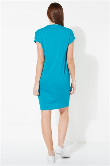 Turquoise Relaxed Fit Crepe Dress, Image 3 of 5