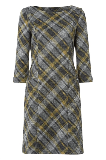 Check Print 3/4 Sleeve Shift Dress