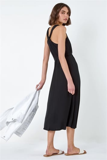 Black Tie Detail Stretch Midi Dress