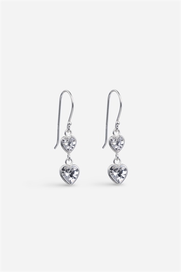 Metallic 6-4Mm Sterling Silver Double Cubic Zirconia Heart Drop Earrings