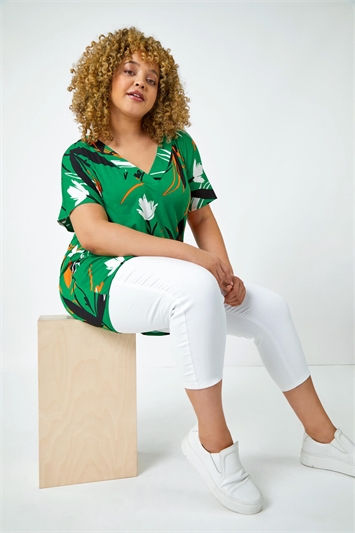 Green Curve Printed Stretch Jersey Top