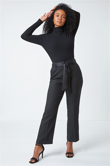 Black Petite Tapered Belted Trousers