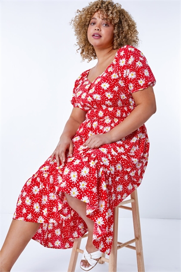 Red Curve Floral Print Midi Dress, Image 5 of 5