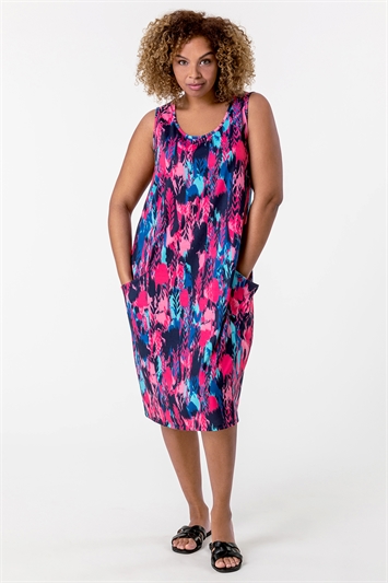 Fuschia Curve Abstract Print Cocoon Dress, Image 3 of 4