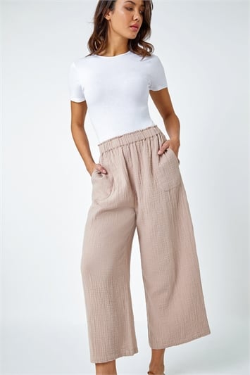 Womens Elastic Waist Long Trousers Ladies Summer Loose Wide Leg Casual Pants  UK | eBay