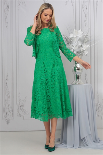 Green Julianna Lace Dress & Shrug Set