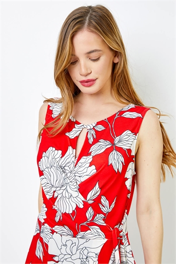Red Petite Floral Print Asymmetric Top, Image 4 of 4