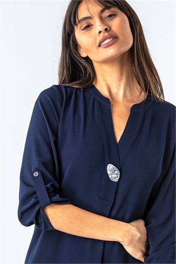 Navy Longline Button Detail Tunic Top, Image 4 of 4