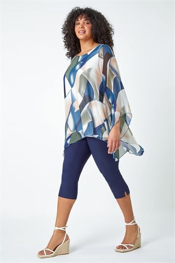 Blue Curve Abstract Chiffon Overlay Top
