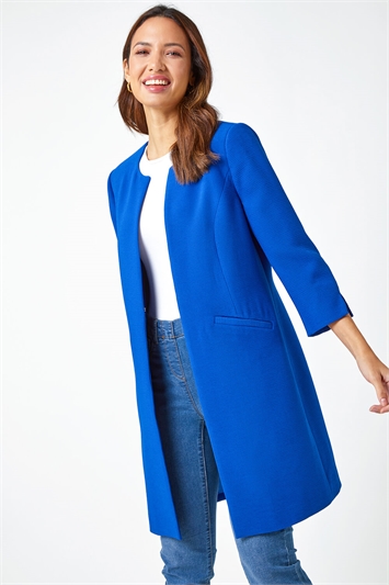 Blue Smart Longline Textured Jacket