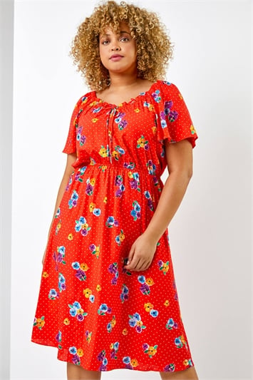 Curve Spot Floral Print Sweetheart Midi Dressand this?