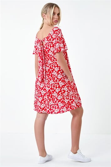 Red Petite Ditsy Floral Stretch T-Shirt Dress