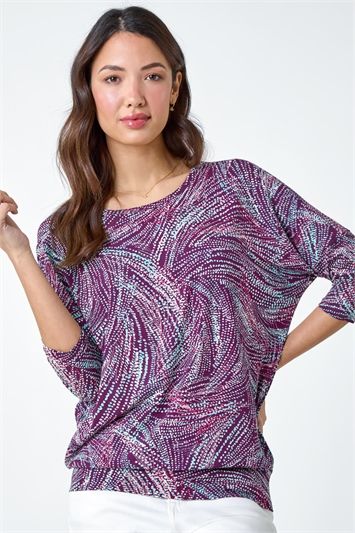 Purple Abstract Stretch Blouson Top