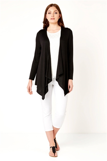 Black Waterfall Front Jersey Cardigan, Image 2 of 4