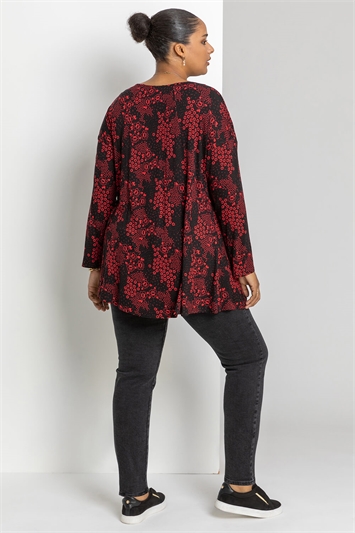 Red Curve Ditsy Floral Jersey Top, Image 2 of 4