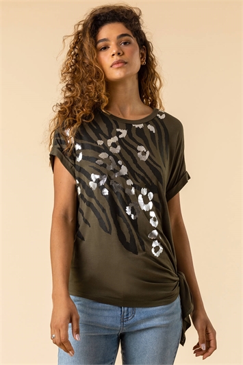 Khaki Animal Print Foil T Shirt