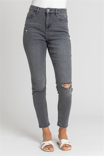 Grey Ripped Stretch Skinny Jeans