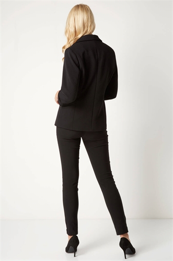 Black Ribbed 3/4 Sleeve Roll Cuff Jacket, Image 2 of 5