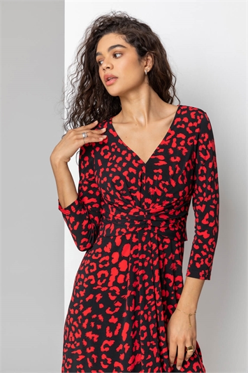 Red Animal Print Fit And Flare Dress, Image 4 of 4