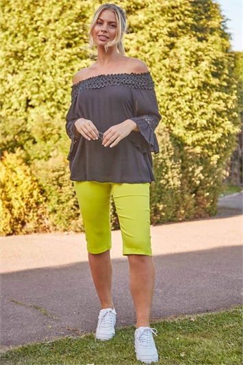 Lime Stretch Knee Length Shorts