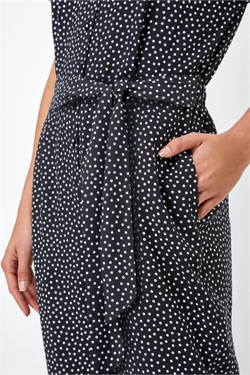 Black Spot Print Collared Jumpsuit, Image 5 of 5