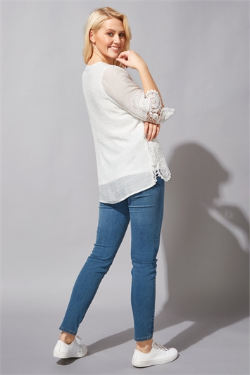 Ivory Lace Hem Tunic Top, Image 2 of 4