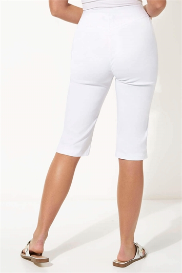 White Knee Length Stretch Shorts, Image 3 of 5