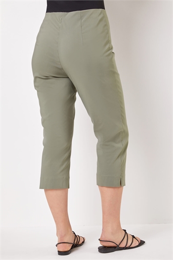 Khaki Curve Cropped Stretch Trouser, Image 2 of 4
