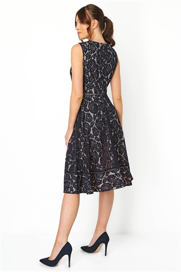 Navy Fit And Flare Lace Midi Dress, Image 3 of 5