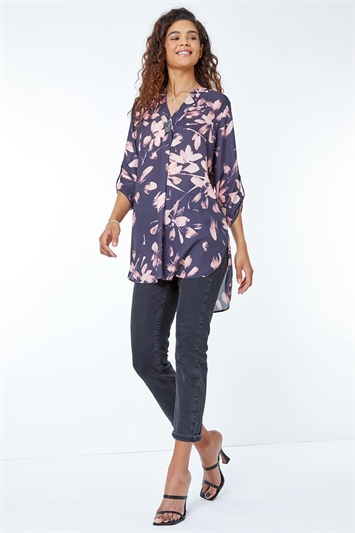 Light Pink Longline Floral Print Tunic Top, Image 4 of 5