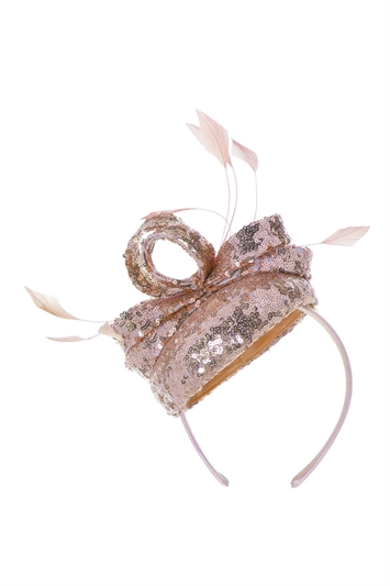 Sequin Pillbox Fascinator in Mink 