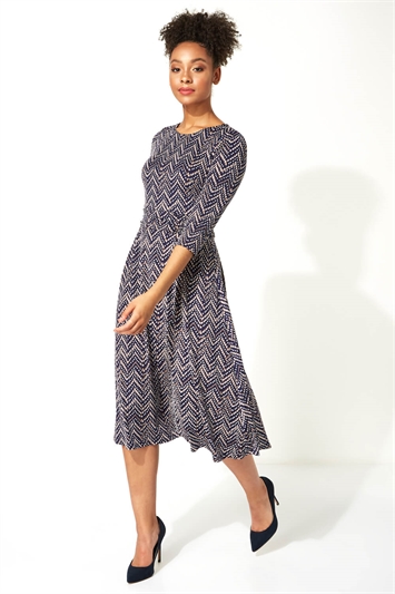 Zig Zag Print Midi Dress