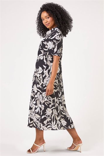 Black Petite Floral Print Relaxed Shirt Dress , Image 2 of 3