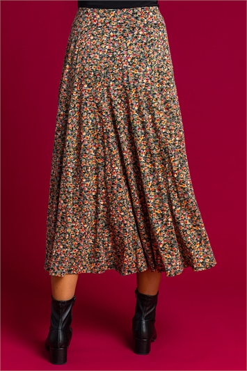 Multi Ditsy Floral Burnout Midi Skirt, Image 3 of 5