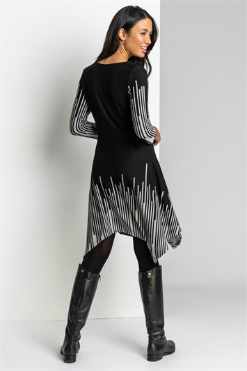 Black Border Stripe Hanky Hem Swing Dress, Image 3 of 4