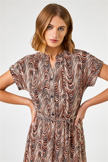 Stone Wave Print Belted Shirt Dress, Image 4 of 5