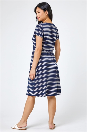 Navy Petite Stripe Print Skater Dress, Image 2 of 5
