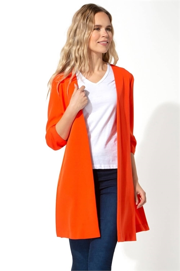 Orange Ruched Sleeve Longline Jacket