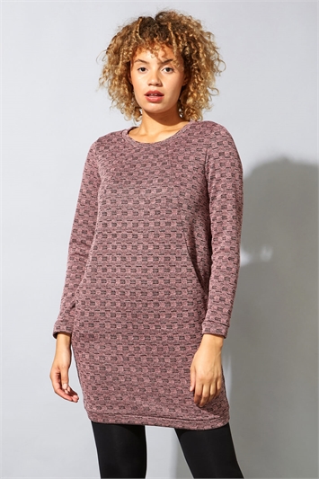 Check Detail Textured Tunic Dress