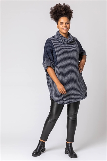 Navy Curve Roll Neck Knit Top, Image 3 of 4