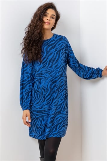 Blue Animal Print Jacquard Sweater Dress