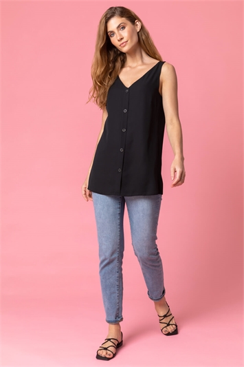 Black Button Front Sleeveless Top, Image 3 of 4